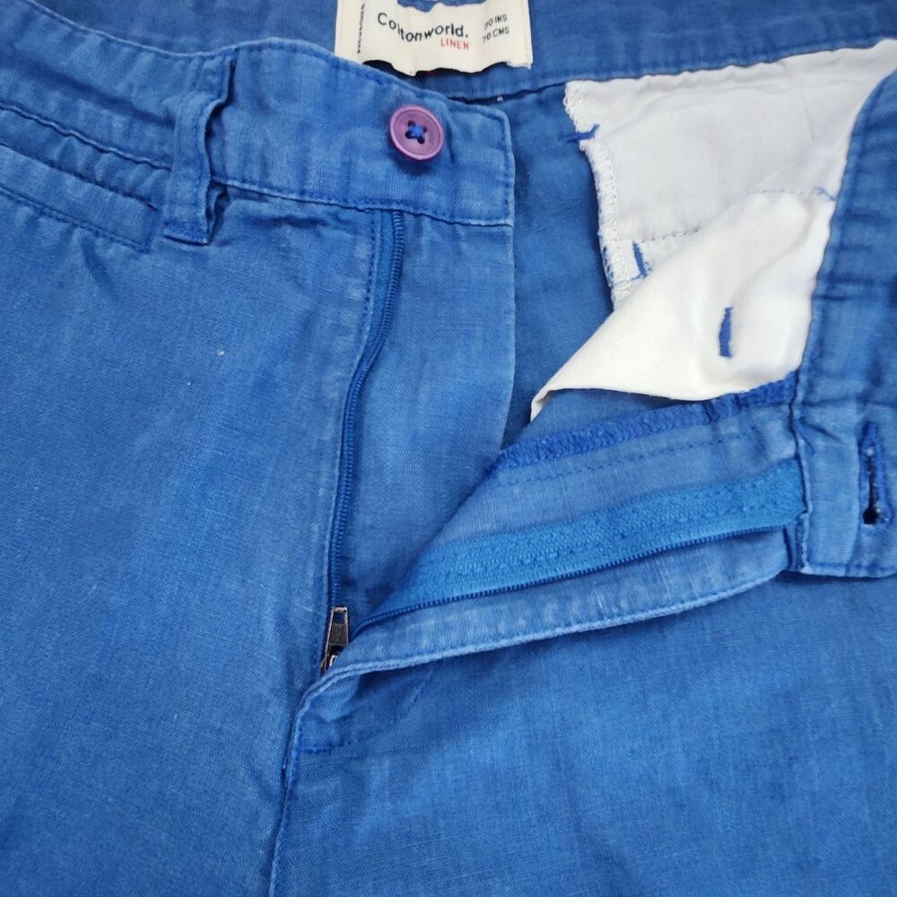 Cottonworld Linen Blend Shorts-Womens-Royal Blue-30 ins-Tailored Seam-Coastal - Picture 8 of 10